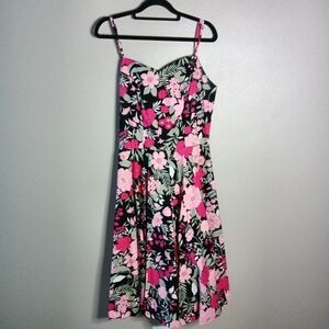 Magnolia Place Floral Midi Dress Pink Black Spaghetti Straps M